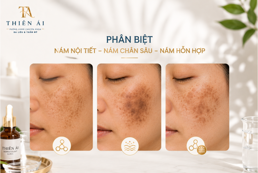 Phân biệt nám nội tiết, nám chân sâu và nám hỗn hợp